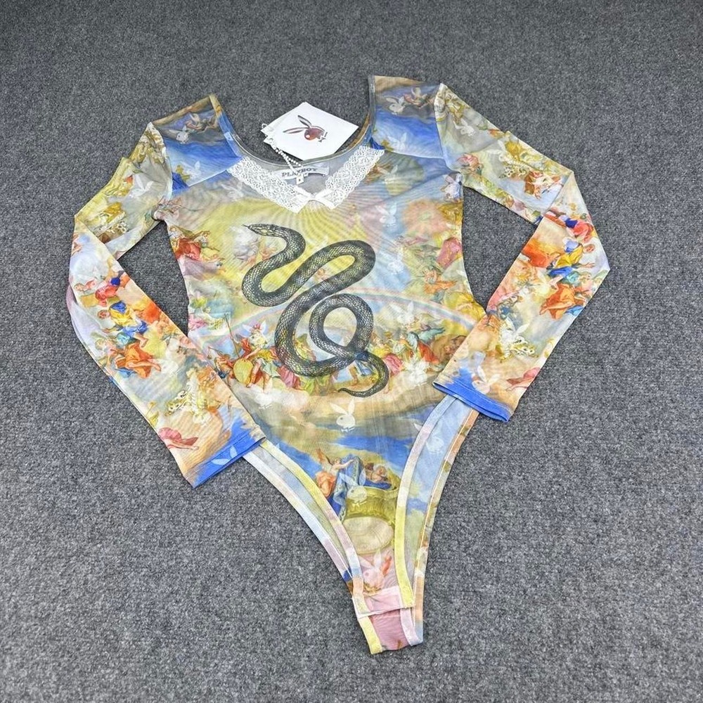 NWT Playboy by PacSun multicolored mesh bodysuit Size small